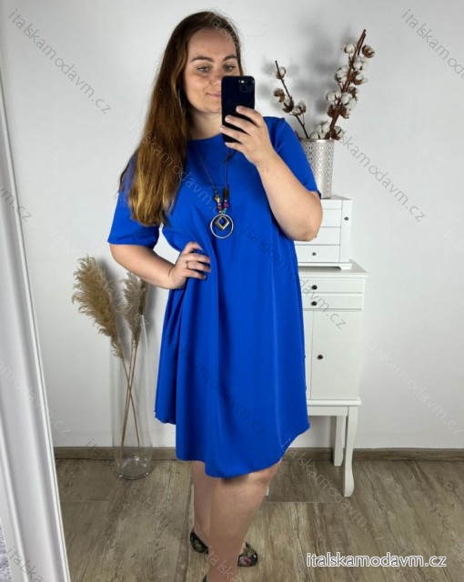 Šaty oversize krátký rukáv dámské bavlněné (XL/2XL/3XL ONE SIZE) Italská Móda IM324ETNA/DR 2XL/3XL modrá královská