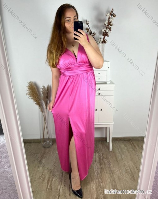 Šaty dlouhé společenské na ramínka dámské (L/XL/2XL BIG SIZE) ITALSKÁ MÓDA IMPSH245192A/DR XL/2XL růžová