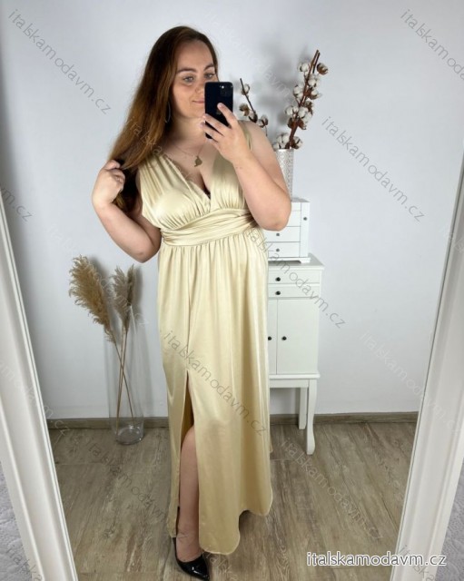 Šaty dlouhé společenské na ramínka dámské (L/XL/2XL BIG SIZE) ITALSKÁ MÓDA IMPSH245192A/DR XL/2XL béžová