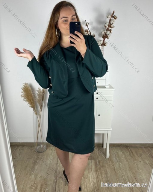 Komplet šaty a sako s dlouhým rukávem dámská (XL/2XL ONE SIZE) ITALSKÁ MÓDA IM424DIANA/DR XL/2XL zelená smaragdová