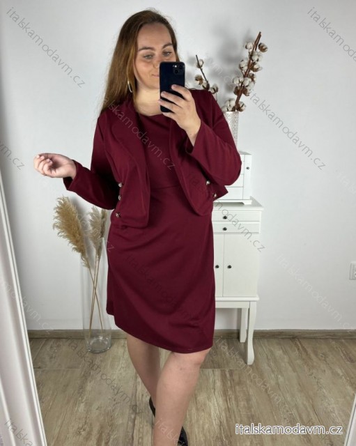 Komplet šaty a sako s dlouhým rukávem dámská (XL/2XL ONE SIZE) ITALSKÁ MÓDA IM424DIANA/DR XL/2XL vínová