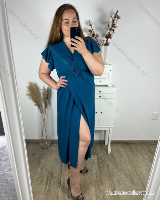 Šaty dlhé letné krátky rukáv dámske (S/M/L/XL ONE SIZE) TALIANSKA MODA IMD24042/DR S/M/L modrá petrolejová