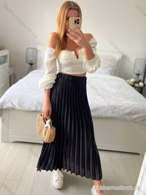 Sukně skládaná dlouhá dámská (S/M ONE SIZE) ITALSKÁ MÓDA IMM24M9176/DU -   Černá -   S/M