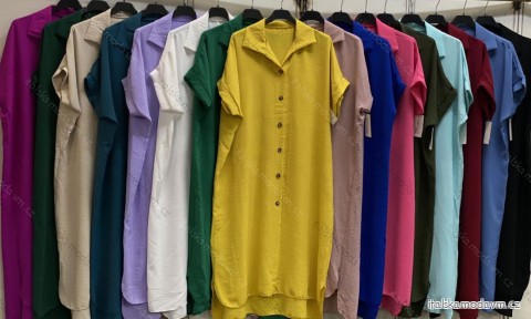 Šaty košilové krátký rukáv dámské nadrozměr (2XL/3XL ONE SIZE) ITALSKÁ MÓDA IMC24196