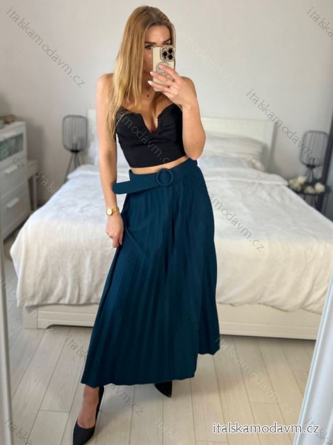 Sukně skládaná s páskem dlouhá dámská (S/M ONE SIZE) ITALSKÁ MÓDA IMM23M23192/DU -   modrá petrolejová -   S/M