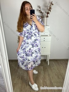Šaty šifonové krátký rukáv dámské nadrozměr květované (XL/2XL ONE SIZE) ITALSKÁ MÓDA IMWGM232296