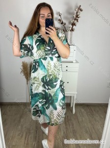 Šaty šifonové krátký rukáv dámské nadrozměr květované (XL/2XL ONE SIZE) ITALSKÁ MÓDA IMWGM232296-4/DUR