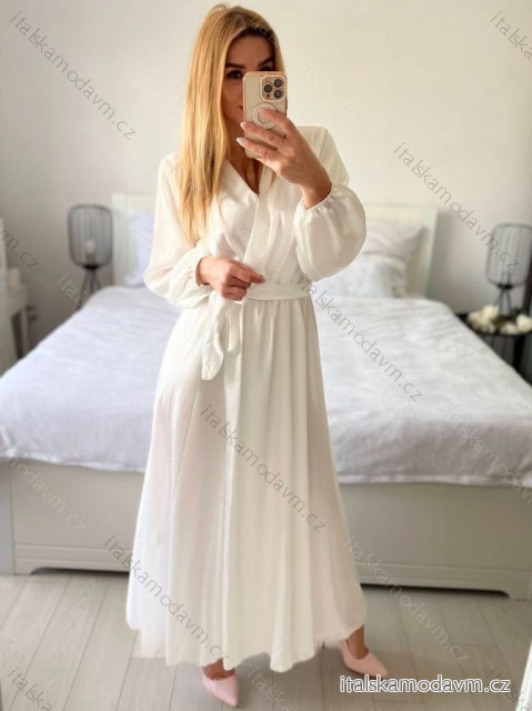 Šaty dlouhé společenské saténové dlouhý rukáv dámské (S/M ONE SIZE) ITALSKÁ MÓDA IMPLI243893/DUR -   bílá -   S/M