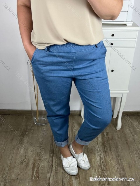 Kalhoty riflové s páskem dámské nadrozměr (XL/2XL/3XL ONE SIZE) ITALSKá MóDA IM424210