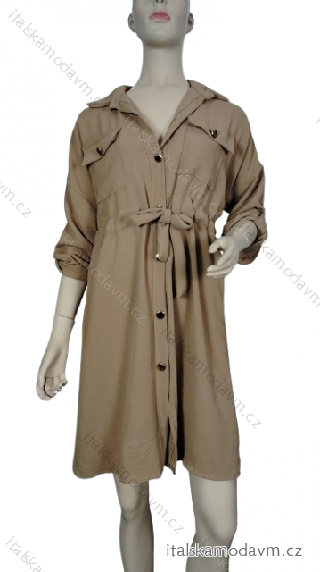 Šaty košilové krátké midi dlouhý rukáv dámské (S/M ONE SIZE) ITALSKÁ MÓDA IMWBH24002/DUR -   hnědá -   S/M