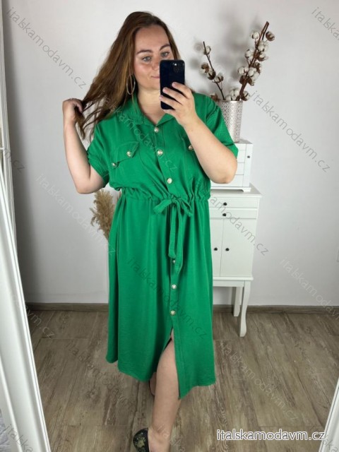 Šaty letní košilové krátký rukáv dámské nadrozměr (3XL/4XL ONE SIZE) ITALSKÁ MÓDA IMWQ24103/DUR -   zelená -   3XL/4XL