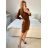 Šaty elegantní dlouhý rukáv dámská (S/M ONE SIZE) ITALSKÁ MÓDA IMM23M8736/DU -   hnědá čokoládová -   S/M