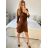 Šaty elegantní dlouhý rukáv dámská (S/M ONE SIZE) ITALSKÁ MÓDA IMM23M8736/DU -   hnědá čokoládová -   S/M