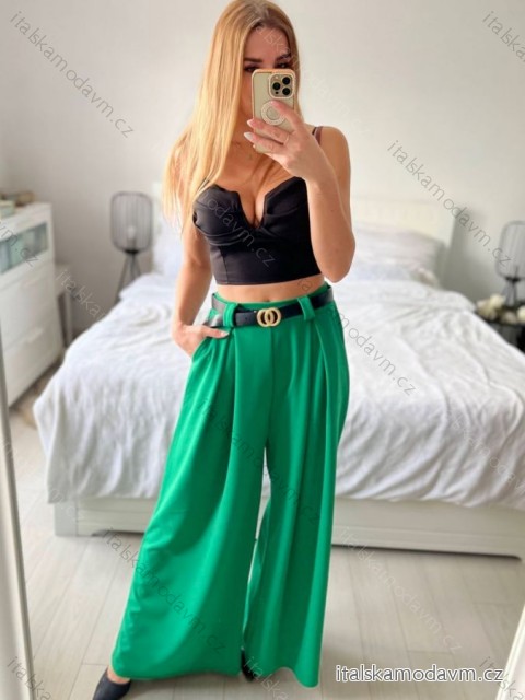 Kalhoty dlouhé s páskem dámské (S/M/L ONE SIZE) ITALSKÁ MÓDA IMWD24001/DU -   zelená -   M/L