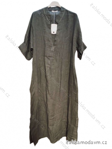 Šaty lněné dlouhé letní krátký rukáv dámské nadrozměr (46/48 ONE SIZE) ITALSKÁ MÓDA IMWEC24048/DUR