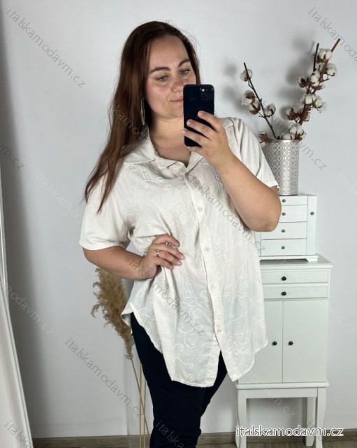 Košeľa krátký rukáv dámska nadrozmer (3XL/4XL ONE SIZE) TALIANSKA MÓDA IMWQ24087/DUR -   béžová -   3XL / 4XL