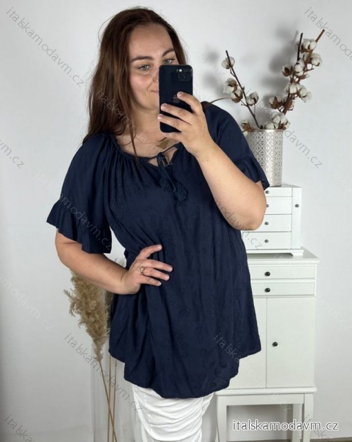 Tunika krátký rukáv dámská nadrozměr (3XL/4XL ONE SIZE) ITALSKÁ MÓDA IMWQ24086/DUR tm. modrá 3XL/4XL