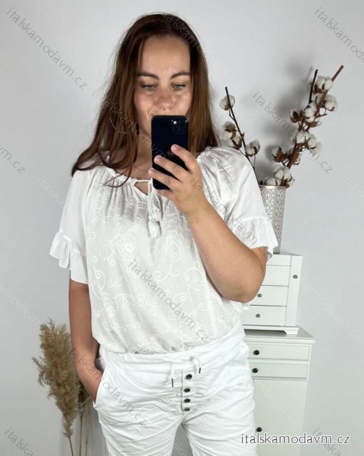 Tunika krátky rukáv dámska nadrozmer (3XL/4XL ONE SIZE) TALIANSKA MÓDA IMWQ24086/DUR -   biela -   3XL / 4XL