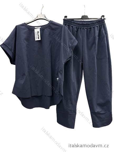 Souprava oversize kalhoty a tričko s dlouhým rukávem  dámská nadrozměr (M/L/XL ONE SIZE) ITALSKÁ MÓDA IMC24KIKA/DR tmavě modrá
