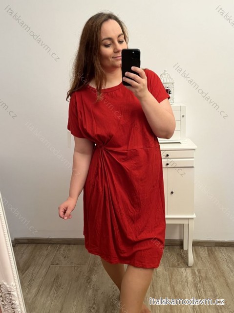 Šaty oversize bavlněné krátký rukáv dámské nadrozměr (2XL/3XL ONE SIZE) ITALSKÁ MÓDA IMD23115/DUR červená