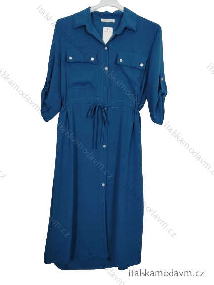Šaty košilové 3/4 dlouhý rukáv dámské nadrozměr (42/44 ONE SIZE) ITALSKá MóDA IM424315/DR -   modrá petrolejová -   42/44