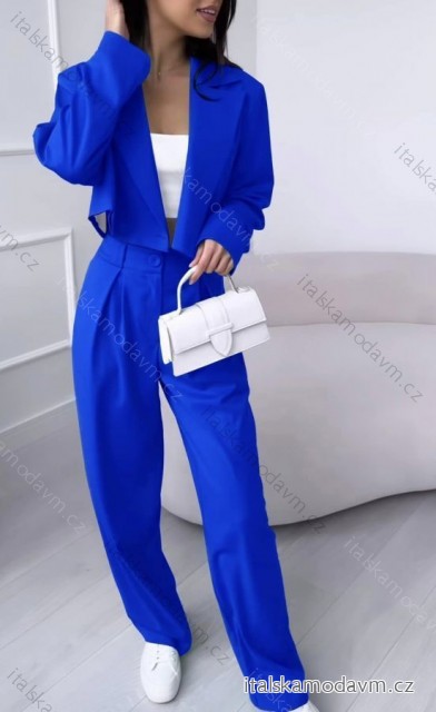 Souprava/komplet elegantní kalhoty dlouhé a sako dlouhý rukáv dámská (S/M ONE SIZE) ITALSKÁ MÓDA IMD23204/DU královská modrá