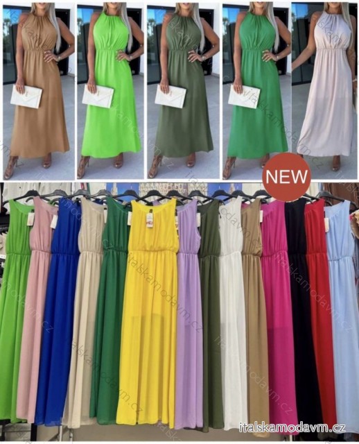Šaty bez rukávu dlouhé letní dámské (S/M ONE SIZE) ITALSKÁ MÓDA IMWB22019/DR zelená M/L