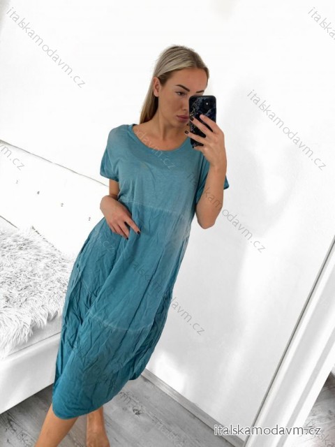 Šaty oválné letní volnočasové oversize krátký rukáv dámské (XL/2XL/3XL ONE SIZE) ITALSKÁ MÓDA IM422510/DUR petrolejová