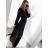 Šaty dlhé elegantné šifónové s opaskom dlhý rukáv dámske (S/M ONE SIZE) TALIANSKA MÓDA IMWGB231009/DUR S/M čierna