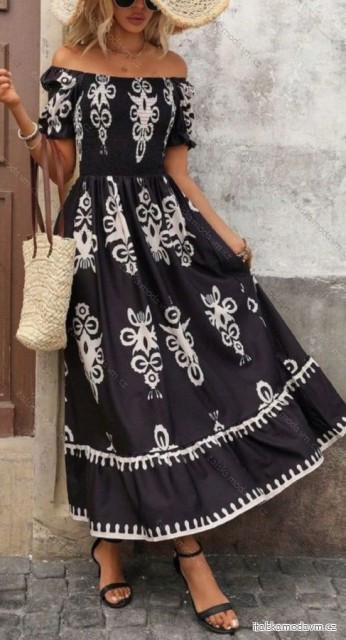 Šaty dlouhé letní carmen krátký rukáv dámské (S/M ONE SIZE) ITALSKÁ MÓDA IMWCA24058