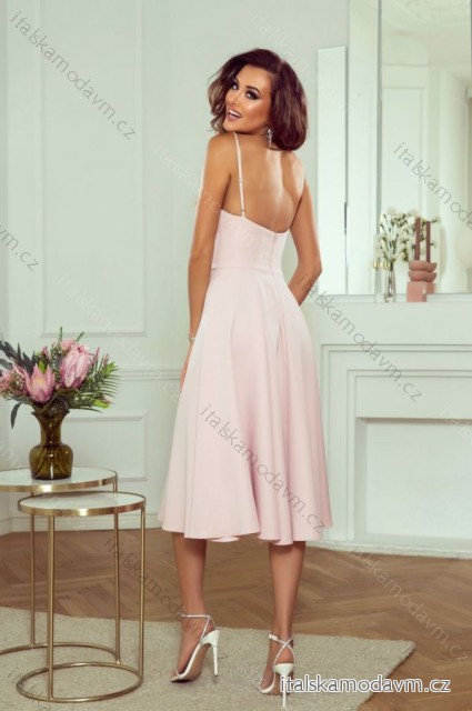 Šaty elegantní na ramínka dámské (34-40) POLSKÁ MÓDA PMLWD24CINDYMIDI-2 růžová 36