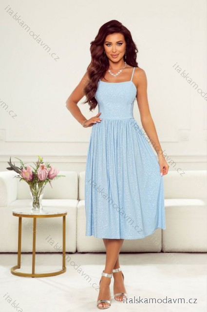 Šaty elegantní na ramínka dámské (34-40) POLSKÁ MÓDA PMLWD24ARIANA světle modrá 40