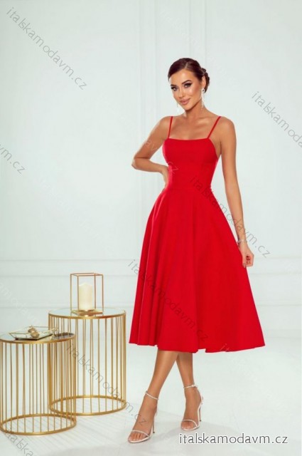 Šaty elegantní na ramínka dámské (34-40) POLSKÁ MÓDA PMLWD24CINDYMIDI-5 červená 40