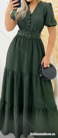Šaty dlouhé letní s páskem krátký rukáv dámské (S/M ONE SIZE) ITALSKÁ MÓDA IMPMD2457165
