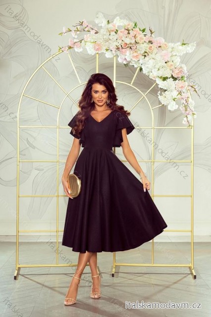 Šaty elegantní krátký rukáv dámské nadrozměr (34-44) POLSKÁ MÓDA PMLWD24LORA-1 Černá 36