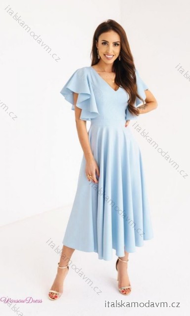 Šaty elegantný krátky rukáv dámske nadrozmer (34-44) POLSKÁ MÓDA PMLWD24LORA-9 svetlo modrá 34