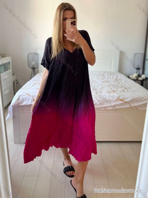 Šaty dlouhé oversize krátký rukáv dámské nadrozměr (54/56/58 ONE SIZE) ITALSKÁ MÓDA IMWCA24087