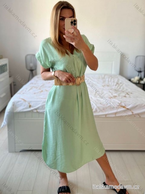 Šaty dlouhé letní s páskem krátký rukáv dámské (S/M ONE SIZE) ITALSKá MóDA IM324200/DU -   světle zelená -   S/M