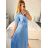 Šaty dlouhé košilové s páskem krátký rukáv  dámské (S/M ONE SIZE) ITALSKÁ MÓDA IMM24M6575A