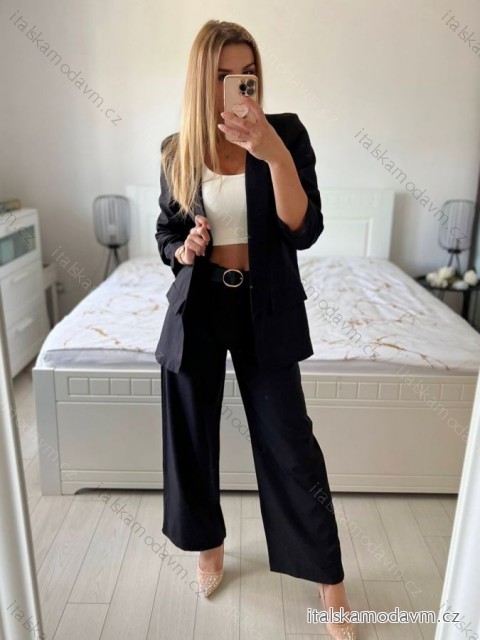 Souprava elegantní sako a kalhoty dámská (S/M ONE SIZE) ITALSKÁ MÓDA IMWB24146/DU -   Černá -   S/M