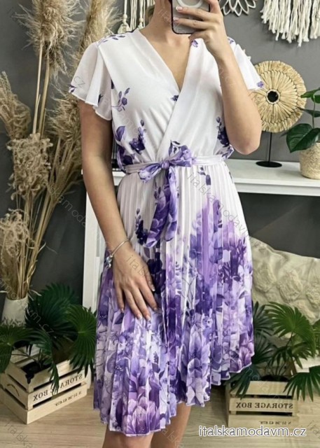 Šaty šifonové letní krátký rukáv dámské (S/M/L ONE SIZE) ITALSKÁ MÓDA IMHMS24269