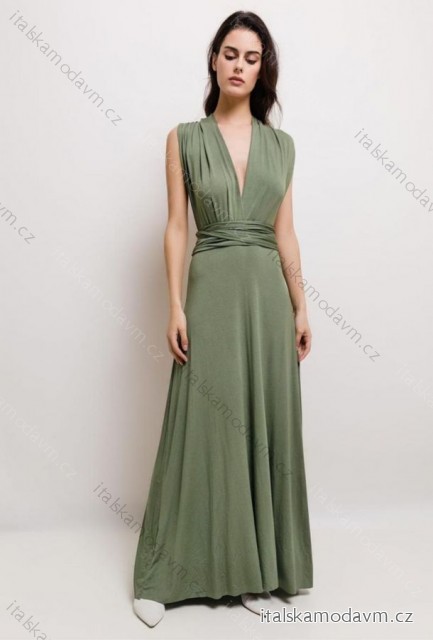 Šaty dlouhé elegantní bez rukávu dámské (38/40 ONE SIZE) ITALSKÁ MÓDA IMPES241781 zelená khaki 38/40