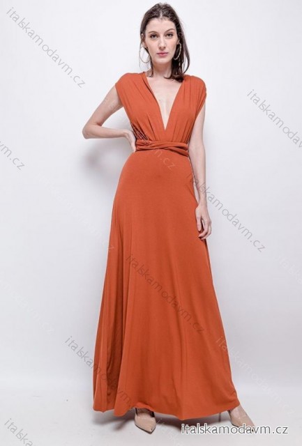 Šaty dlouhé elegantní bez rukávu dámské (38/40 ONE SIZE) ITALSKÁ MÓDA IMPES241781 oranžová 38/40