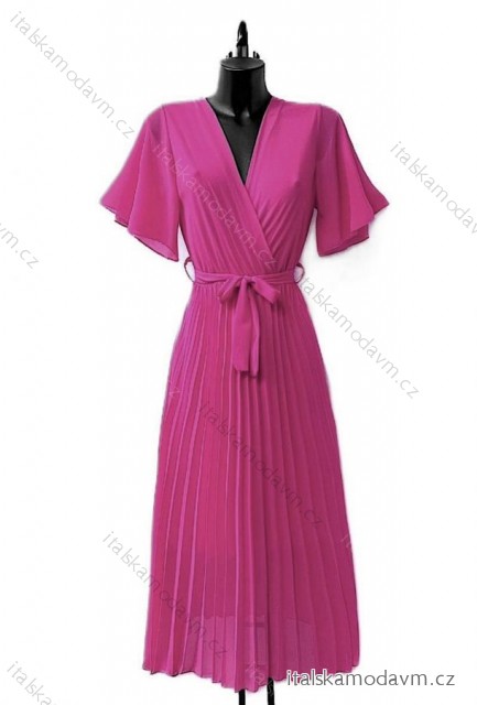 Šaty dlouhé elegantní krátký rukáv dámské (38/40 ONE SIZE) ITALSKÁ MÓDA IMPES248309 růžová fuchsiová 38/40