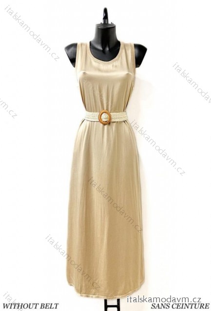 Šaty dlouhé saténové elegantní bez rukávu dámské (38/40 ONE SIZE) ITALSKÁ MÓDA IMPES24A00035 béžová 38/40