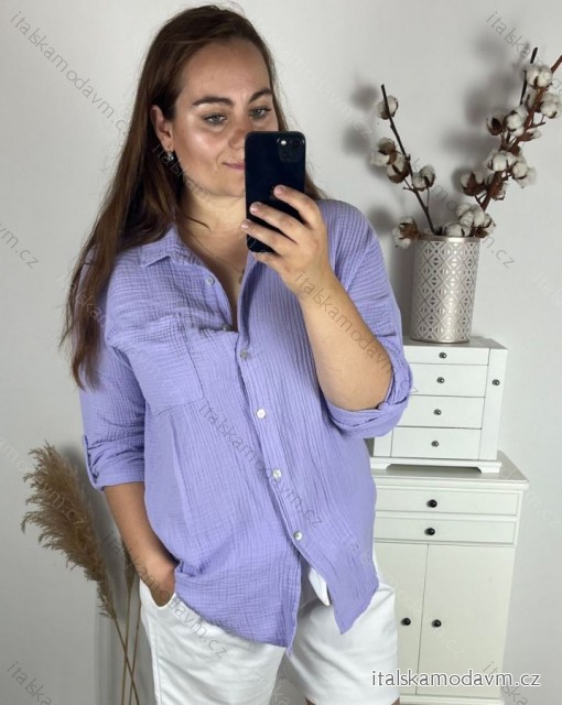 Košile mušelínová dlouhý rukáv dámská (L/XL/2XL ONE SIZE) ITALSKÁ MÓDA IMWBH24014/DUR -   fialová -   XL/2XL