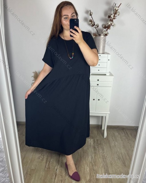 Šaty s přívěskem dlhé krátky rukáv dámske nadrozmer (54/56/58 ONE SIZE) TALIANSKA MóDA IM424277/DR čierna 56/58