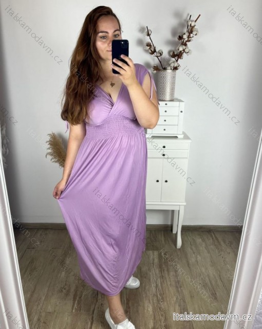 Šaty dlhé elegantný icecool krátky rukáv dámske (M/L, XL/XXL) AINUOSI TALIANSKA MODA IMB249025/DU fialová M/L