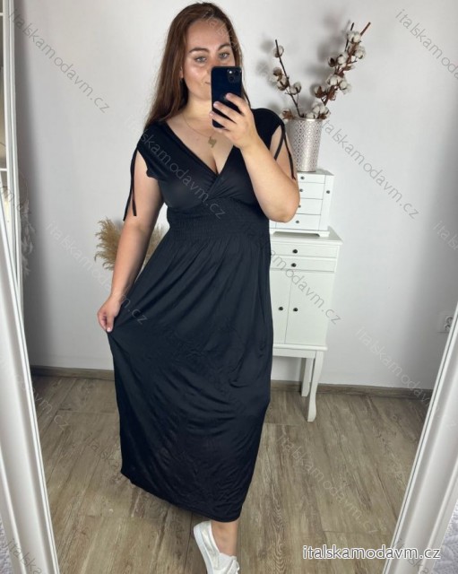 Šaty dlouhé elegantní icecool krátký rukáv dámské (M/L, XL/XXL) AINUOSI  ITALSKÁ MODA IMB249025/DU černá M/L