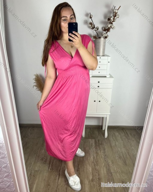 Šaty dlouhé elegantní icecool krátký rukáv dámské (M/L, XL/XXL) AINUOSI  ITALSKÁ MODA IMB249025/DU XL/2XL tmavě růžová